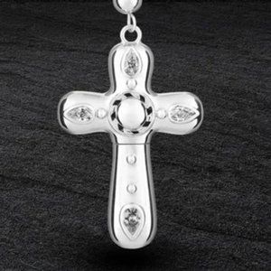 Cruel Intentions Cross Necklace Rosary .925 Sterling Silver w/ CZ acce BRAND NEW